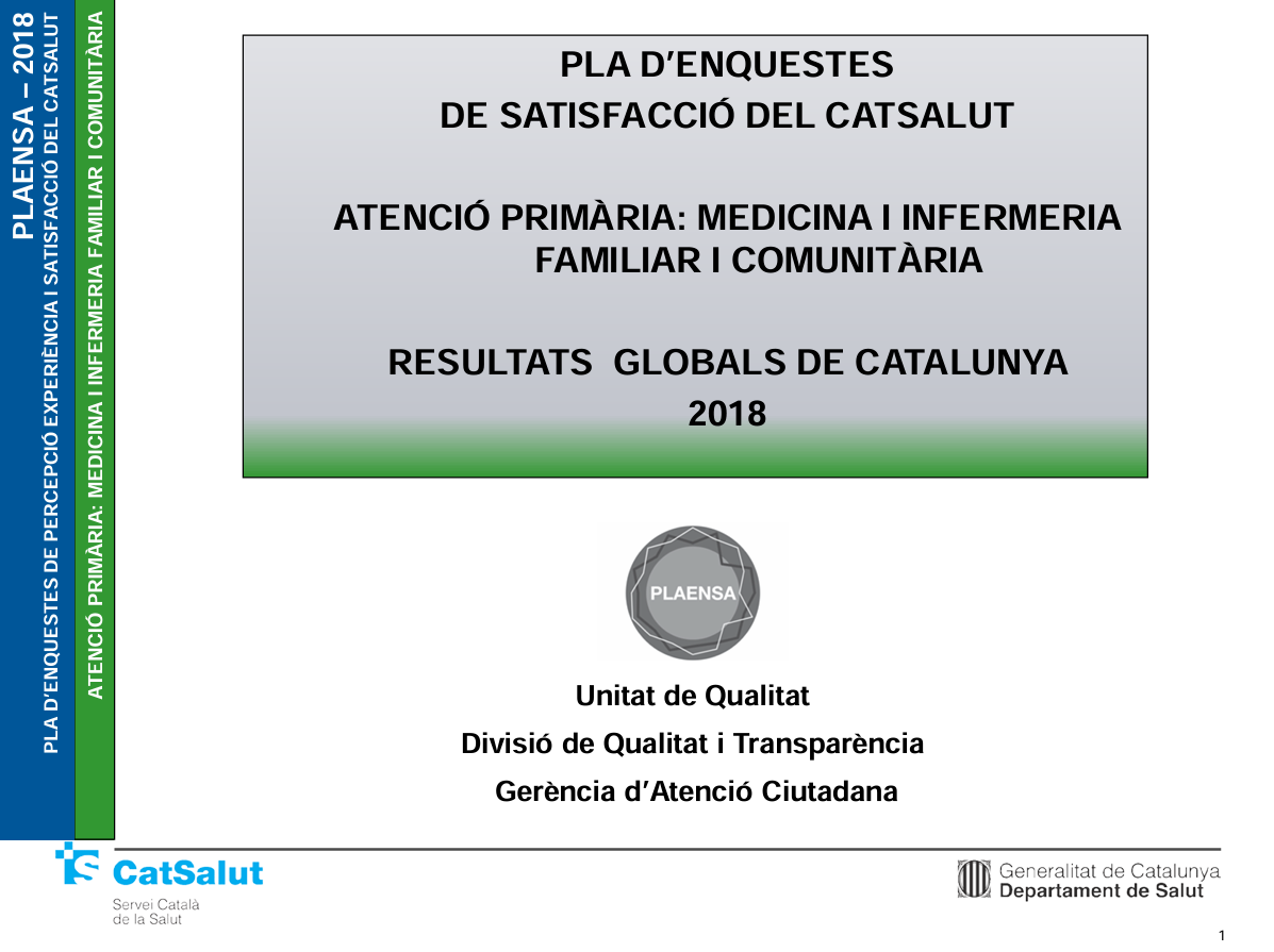 Portada: 06. Enquesta de percepció, experiència i satisfacció de les persones usuàries de CatSalut (2018)